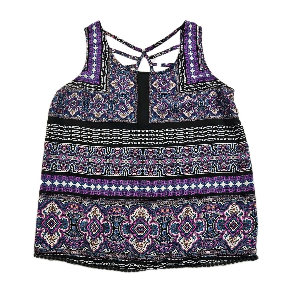 xhilaration Women L Bohemian Vibrant Geometric Colorful Open Back Strap tank top